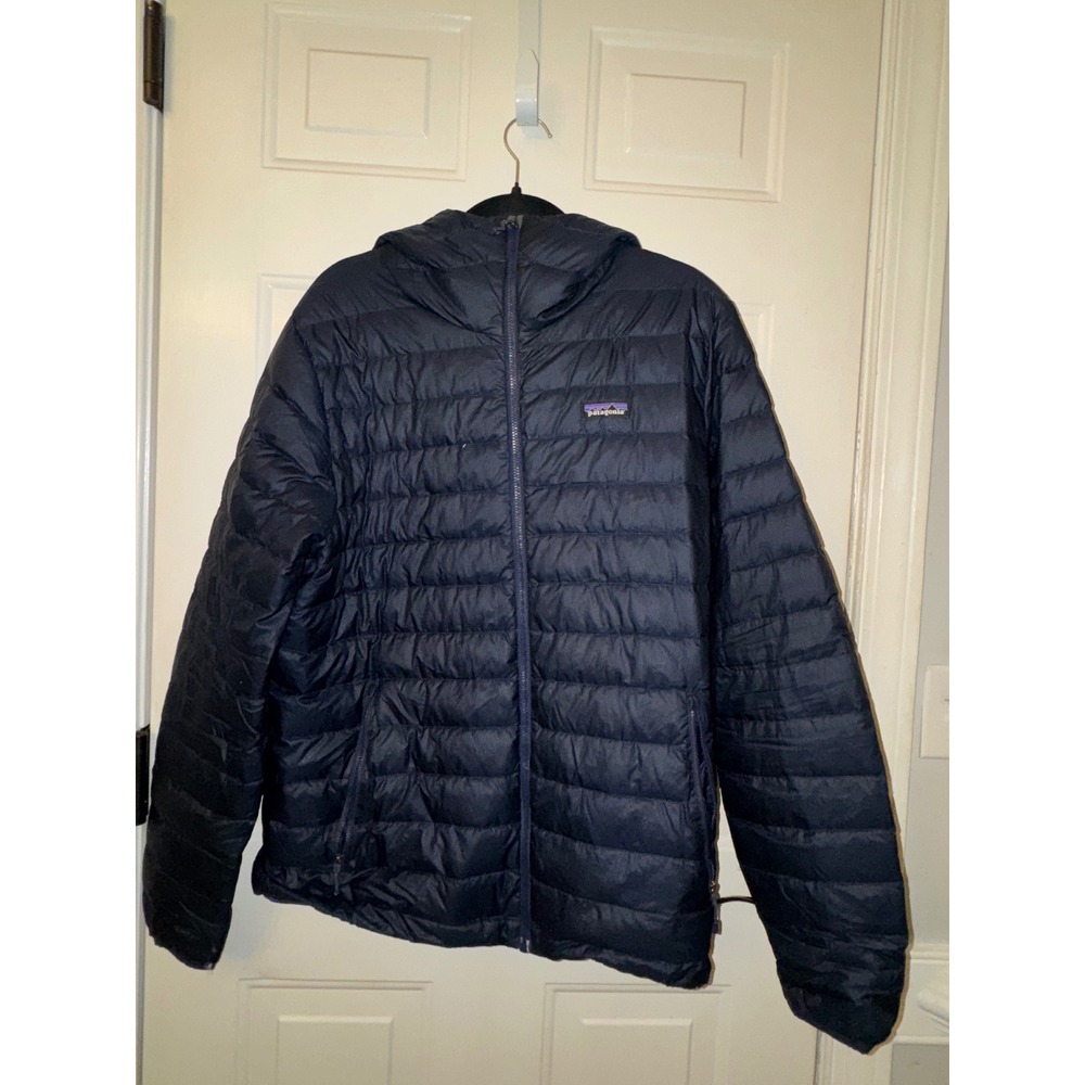Patagonia Mens Down Sweater Hoody Navy Blue Puffer Jacket Large 84701